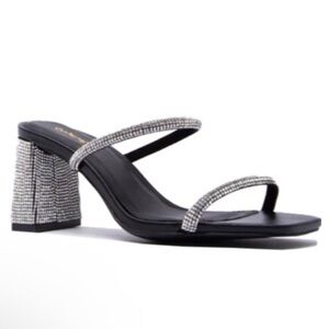Black Rhinestone Wedge Sandal Block Heels - Size 8.5